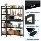 Brown Industrial Wood Bakers Rack with Storage,Black Modern Microwave Oven Stand,5-Tier Kitchen Utility Storage Shelf