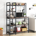 Brown Industrial Wood Bakers Rack with Storage,Black Modern Microwave Oven Stand,5-Tier Kitchen Utility Storage Shelf