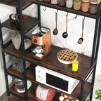 Brown Industrial Wood Bakers Rack with Storage,Black Modern Microwave Oven Stand,5-Tier Kitchen Utility Storage Shelf
