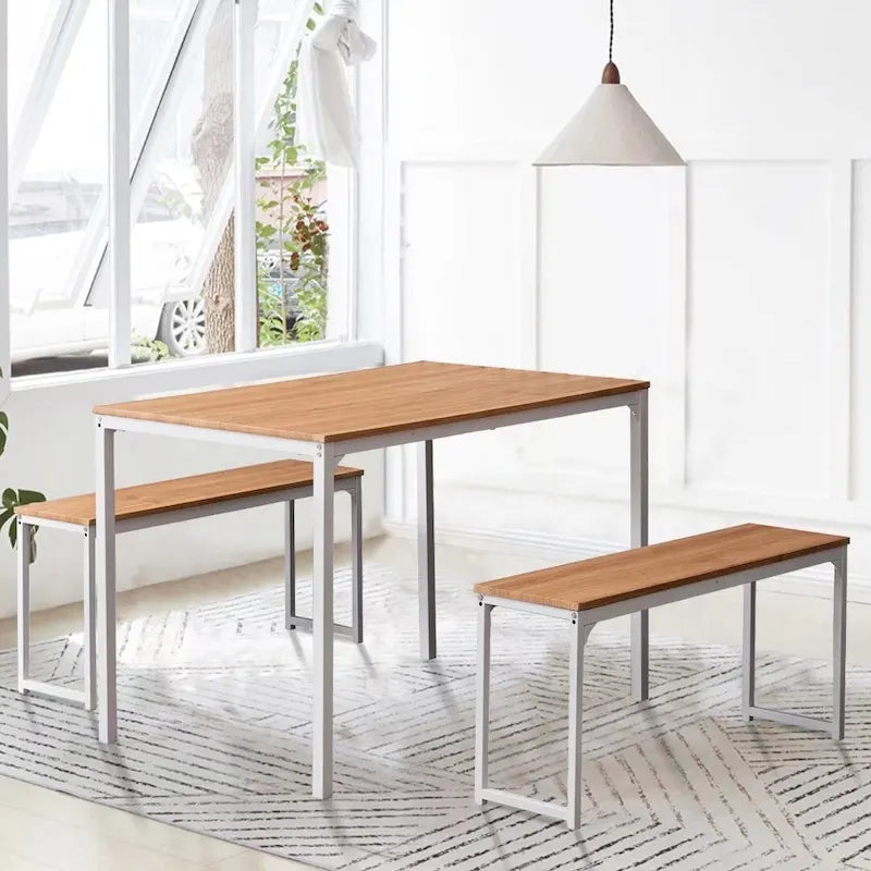3 Piece Kitchen Table Set with Two Benches Dining Room Table Set 4