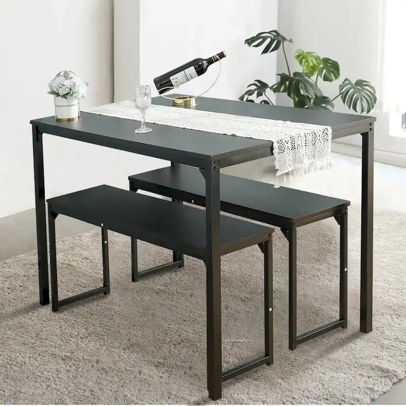 3 Piece Kitchen Table Set with Two Benches Dining Room Table Set 4