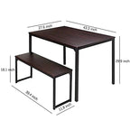 3 Piece Kitchen Table Set with Two Benches Dining Room Table Set 4