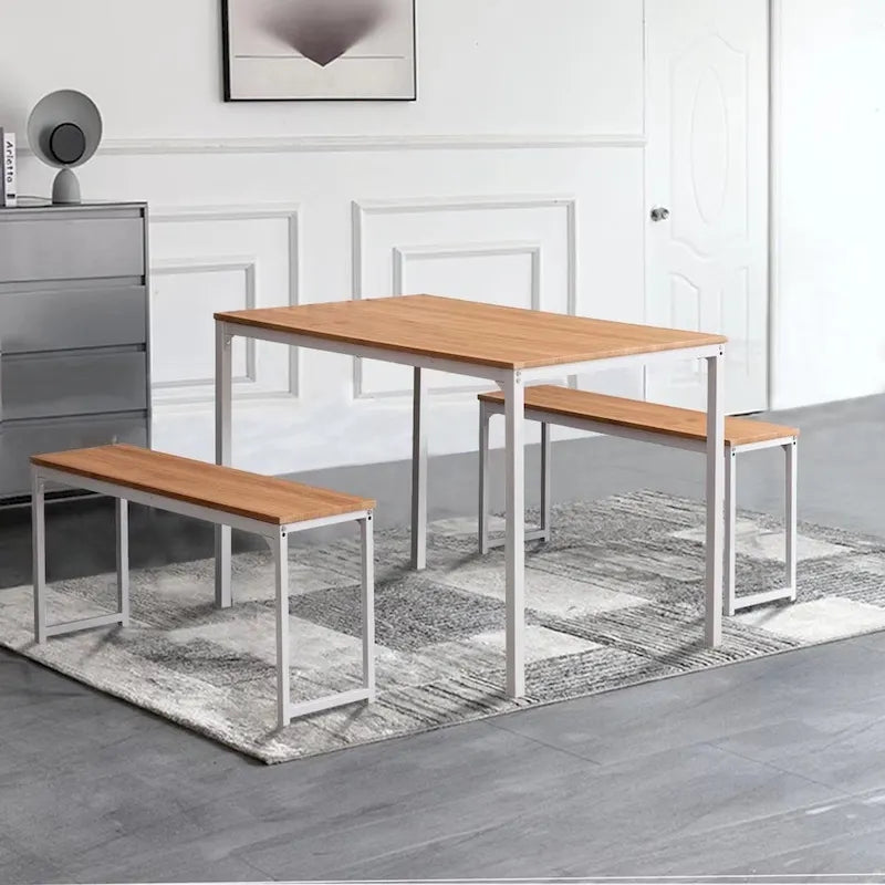 3 Piece Kitchen Table Set with Two Benches Dining Room Table Set 4