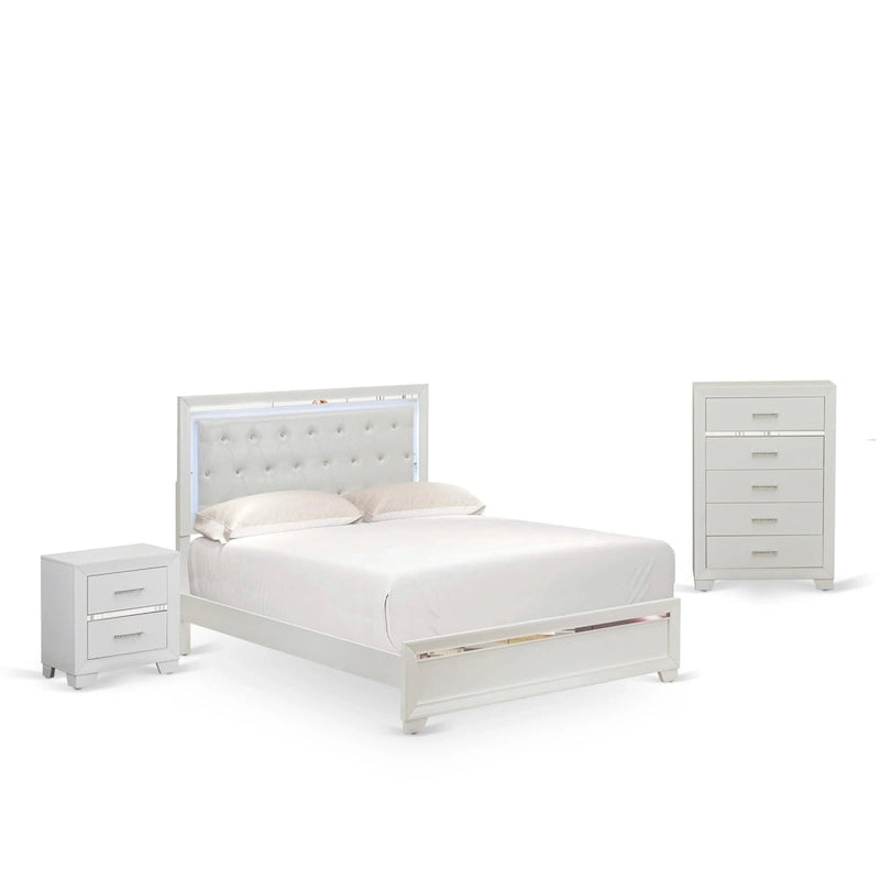 East West Furniture Pandora Wooden queen bedroom set with a queen bed frames White Finish(Pieces Option)