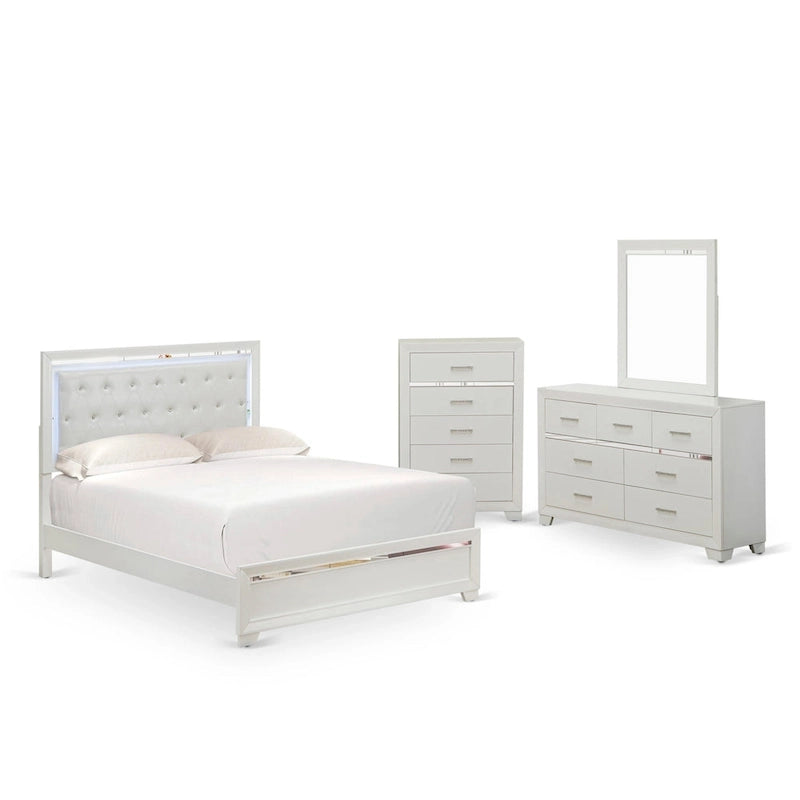 East West Furniture Pandora Wooden queen bedroom set with a queen bed frames White Finish(Pieces Option)
