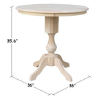 36 Round Top Pedestal Dining Table - Unfinished