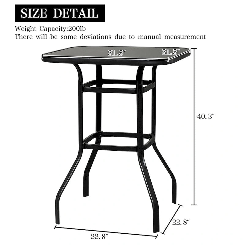 31.5W x 40H Patio Wrought Iron Glass High Bar Table