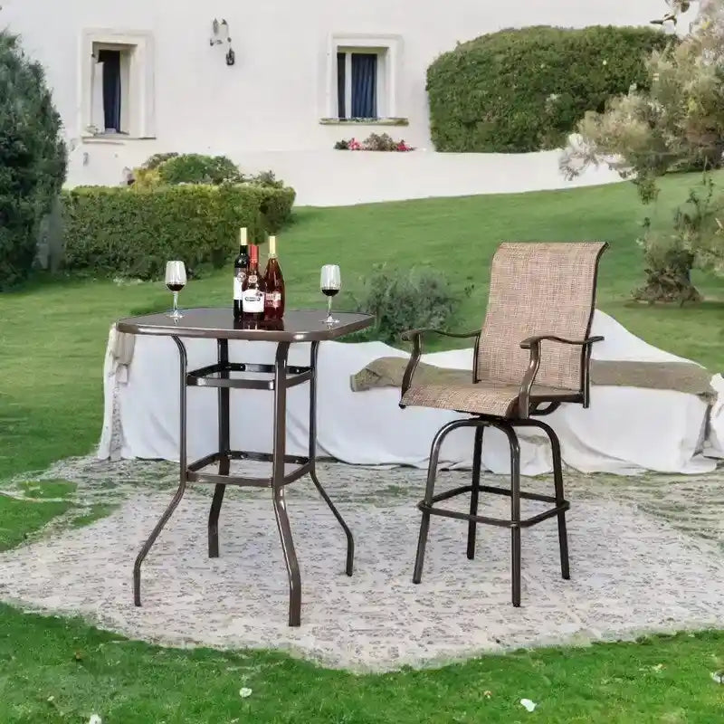 31.5W x 40H Patio Wrought Iron Glass High Bar Table