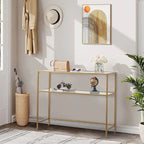 Modern Gold Frame 39.4 Entryway Console Table Glass Top