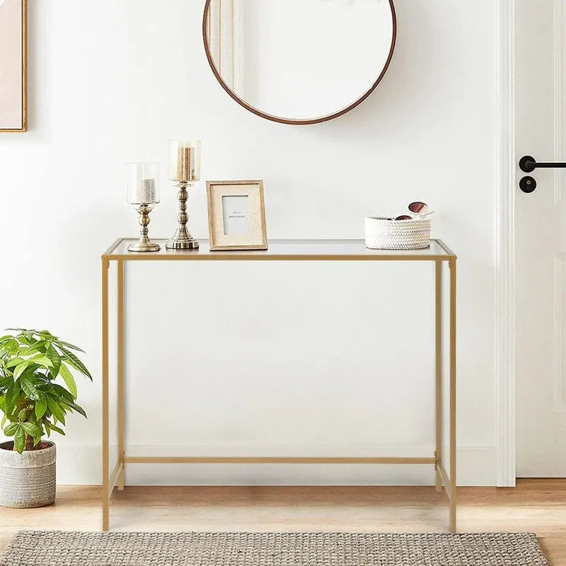 Modern Gold Frame 39.4 Entryway Console Table Glass Top