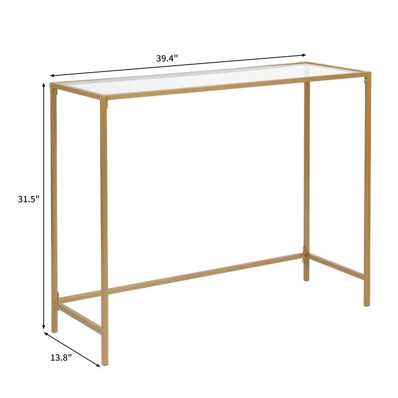 Modern Gold Frame 39.4 Entryway Console Table Glass Top