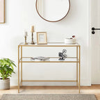 Modern Gold Frame 39.4 Entryway Console Table Glass Top