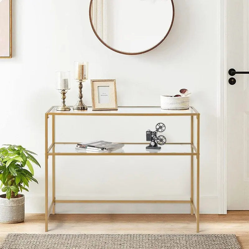 Modern Gold Frame 39.4 Entryway Console Table Glass Top