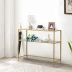 Modern Gold Frame 39.4 Entryway Console Table Glass Top