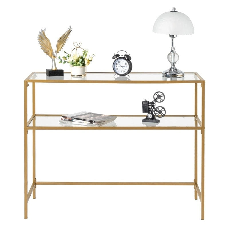 Modern Gold Frame 39.4 Entryway Console Table Glass Top