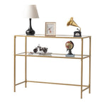 Modern Gold Frame 39.4 Entryway Console Table Glass Top