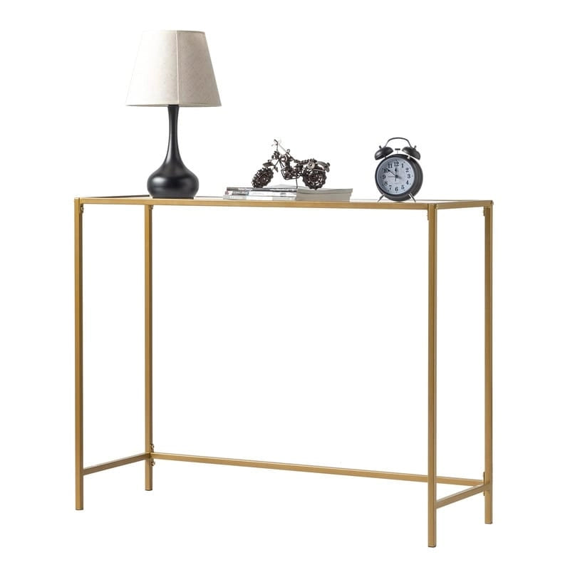 Modern Gold Frame 39.4 Entryway Console Table Glass Top