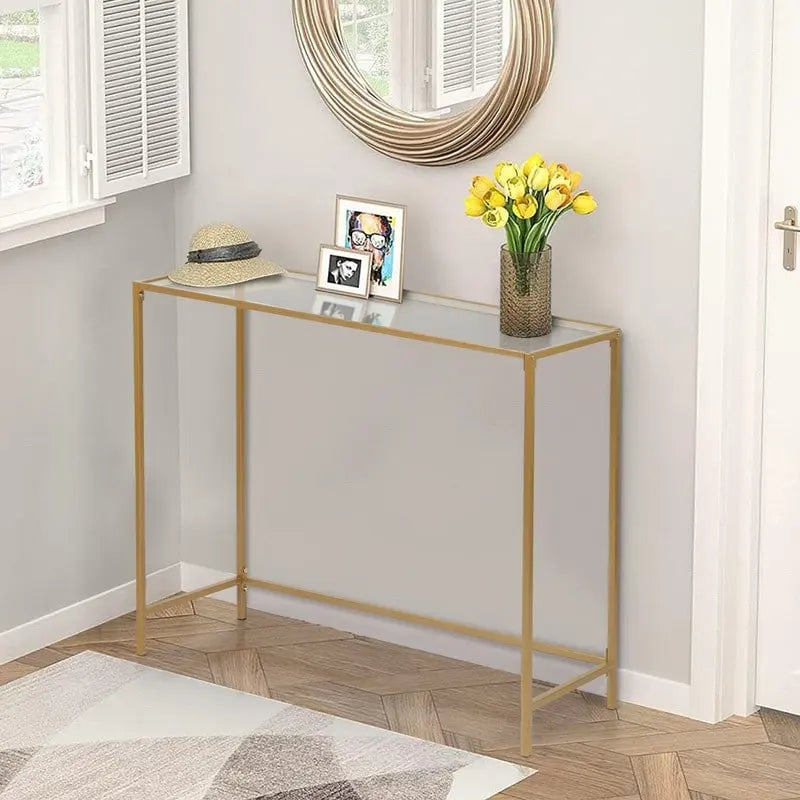 Modern Gold Frame 39.4 Entryway Console Table Glass Top