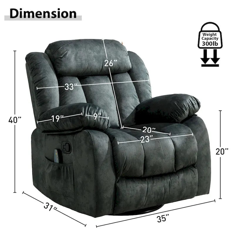 360 Rotatable Swing Manual Massage Rocker Recliner With Heat And Vibration