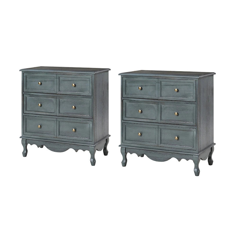 Pallantium Farmhouse 30Tall Distressed 3-Drawer Nightstand With Solid Wood Legs and Adjustable Feet Set Of 2 by HULALA HOME
