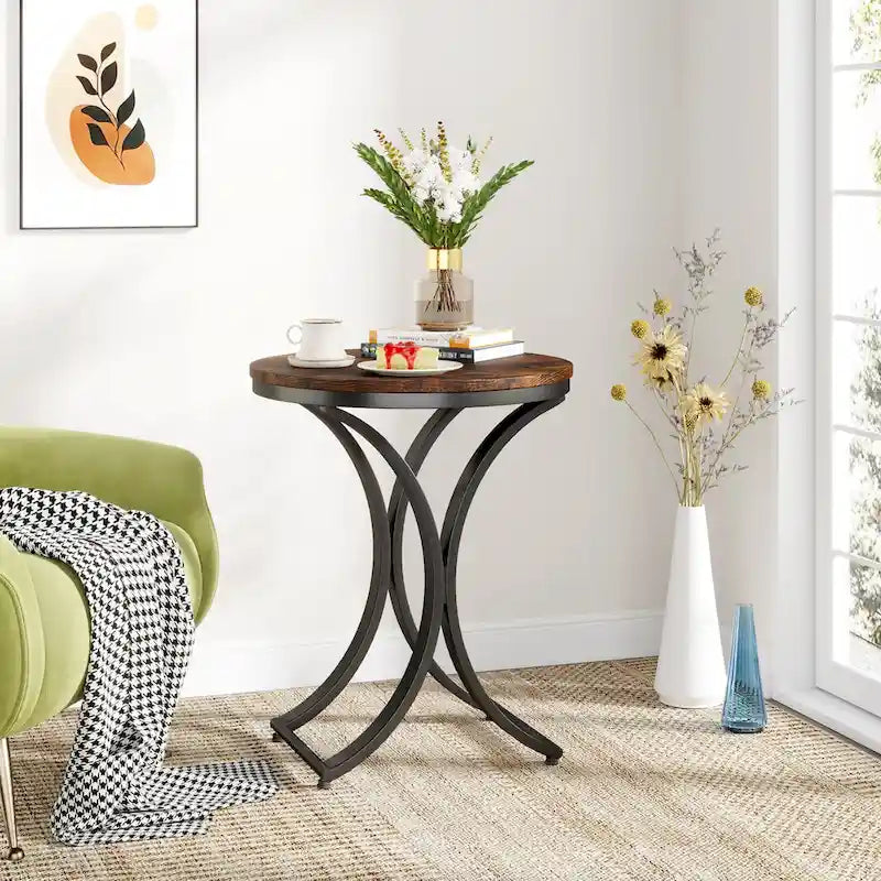 White Gold Side Table Round End Table Modern Small Coffee Table Accent C Table