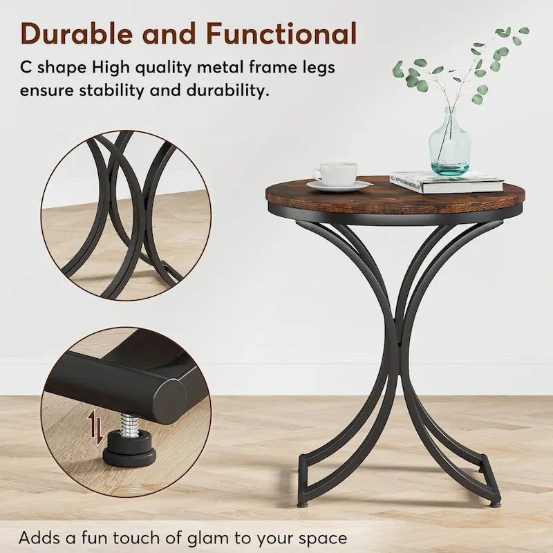 White Gold Side Table Round End Table Modern Small Coffee Table Accent C Table