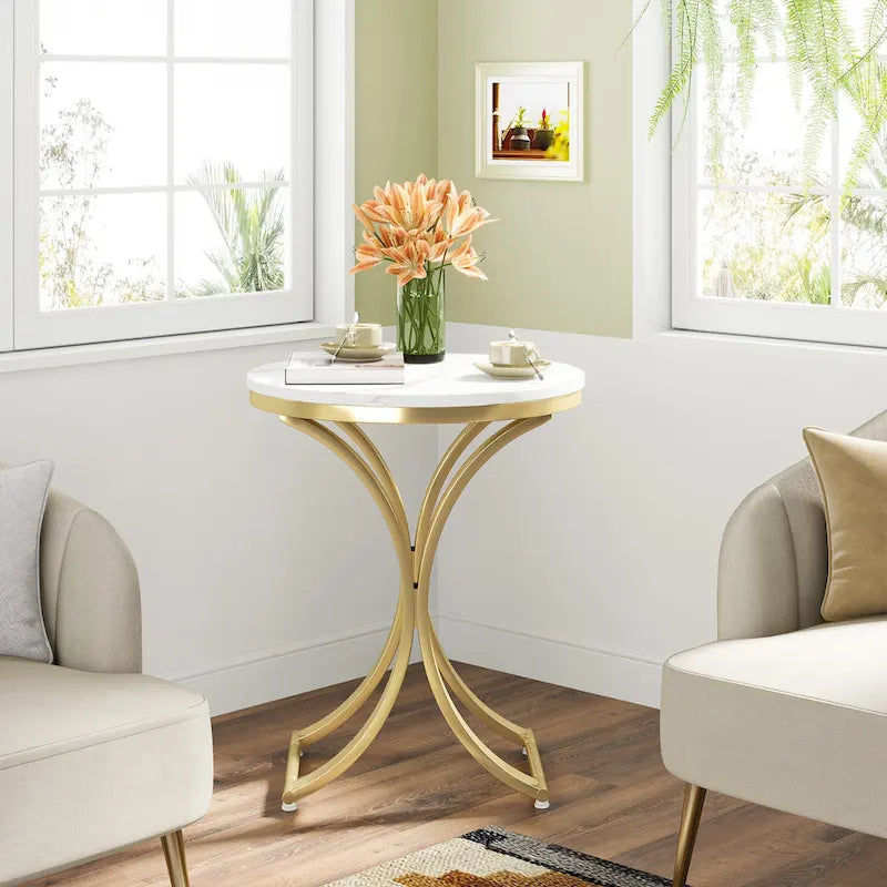 White Gold Side Table Round End Table Modern Small Coffee Table Accent C Table