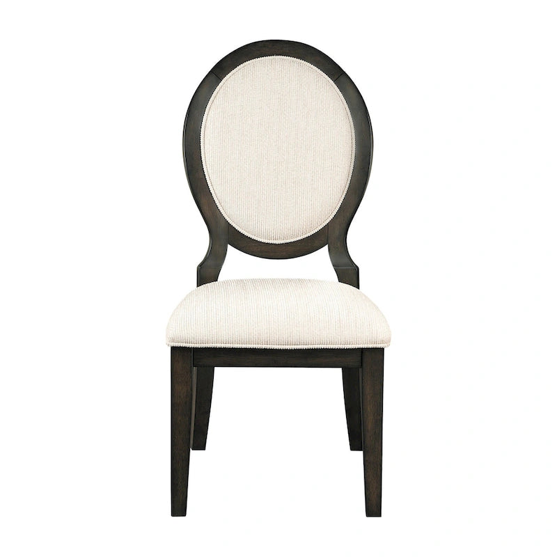 20 Inch Dining Chair, Set of 2, Oval Padded Back, Polylinen Cream Fabric