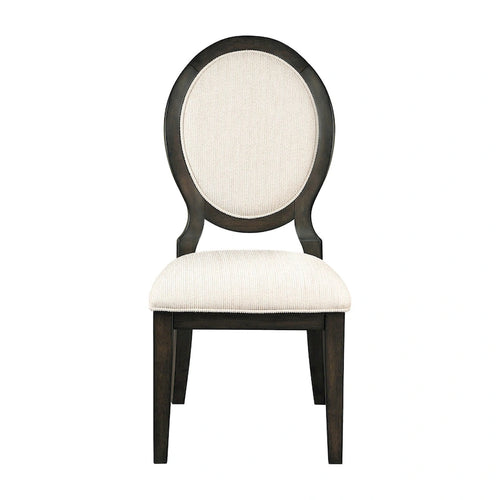 20 Inch Dining Chair, Set of 2, Oval Padded Back, Polylinen Cream Fabric