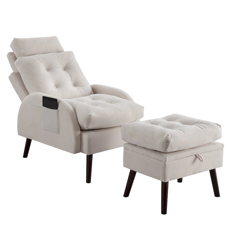 HOMYKA Upholstered Chaise Lounge Chair with Adjustable Backrest Storage Ottoman