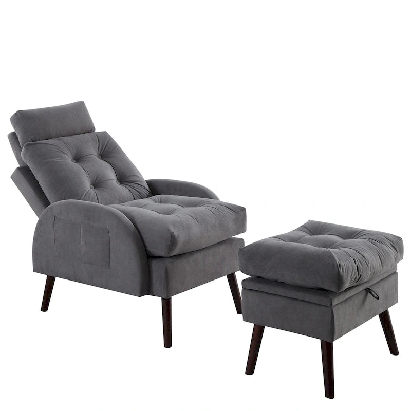 HOMYKA Upholstered Chaise Lounge Chair with Adjustable Backrest Storage Ottoman