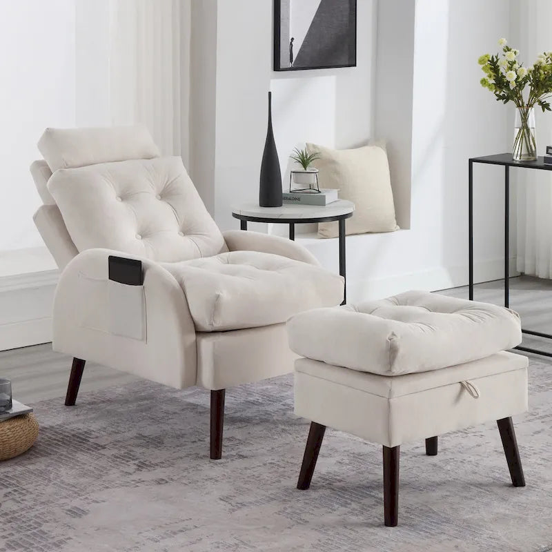 HOMYKA Upholstered Chaise Lounge Chair with Adjustable Backrest Storage Ottoman