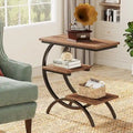 C-Shaped End Table, Industrial 3-Tier Side Table, Wood Bedside Table