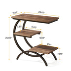 C-Shaped End Table, Industrial 3-Tier Side Table, Wood Bedside Table