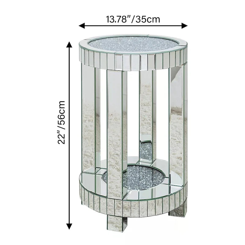 Tall Mirrored Glass Round End Table