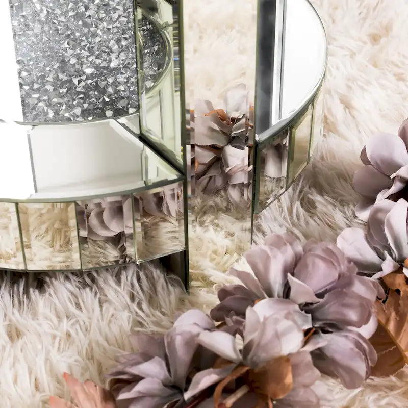 Tall Mirrored Glass Round End Table