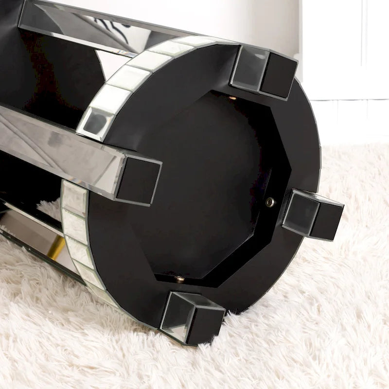 Tall Mirrored Glass Round End Table