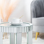Tall Mirrored Glass Round End Table