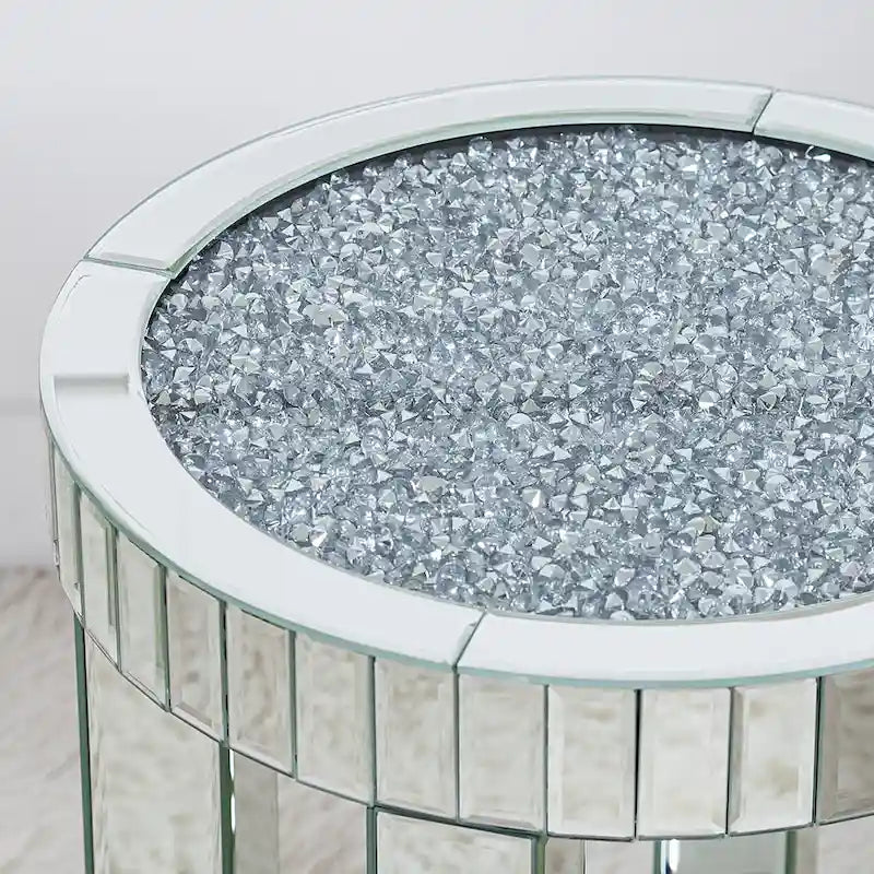 Tall Mirrored Glass Round End Table