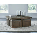 Signature Design by Ashley Boardernest Brown Coffee Table with 4 Stools - 40W x 40D x 18H
