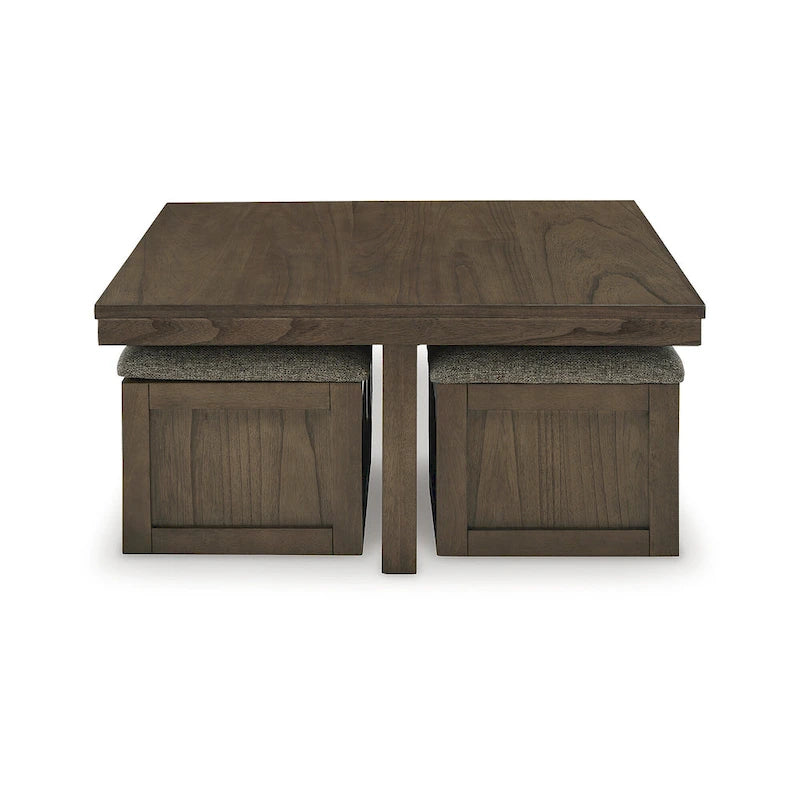 Signature Design by Ashley Boardernest Brown Coffee Table with 4 Stools - 40W x 40D x 18H