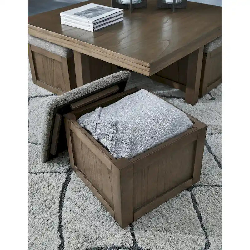 Signature Design by Ashley Boardernest Brown Coffee Table with 4 Stools - 40W x 40D x 18H