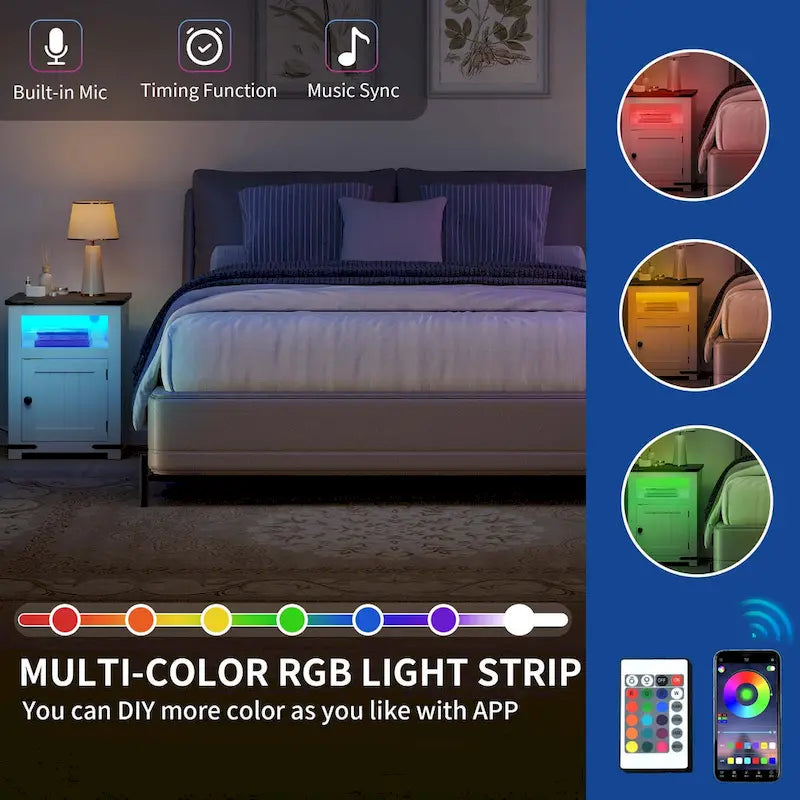 Moasis Farmhouse End Table with Charging Station, Sofa Side Side Table with USB and Storage