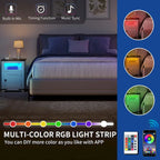 Moasis Farmhouse End Table with Charging Station, Sofa Side Side Table with USB and Storage