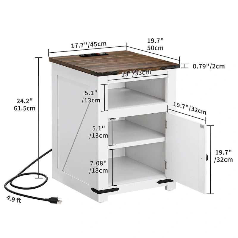 Moasis Farmhouse End Table with Charging Station, Sofa Side Side Table with USB and Storage
