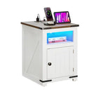 Moasis Farmhouse End Table with Charging Station, Sofa Side Side Table with USB and Storage