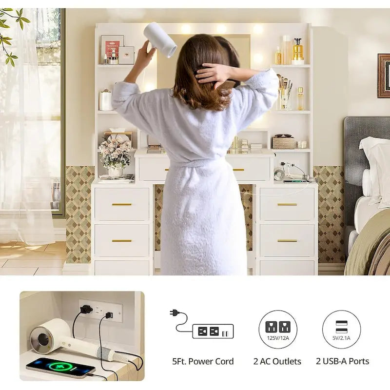 Makeup Vanity Table with 10x Magnifying Mirror Vanity Desk Glass Top