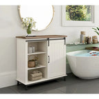 WAMPAT Kitchen Buffet Entryway TableWhite Farmhouse Sliding Barn Door Storage Accent Cabinet