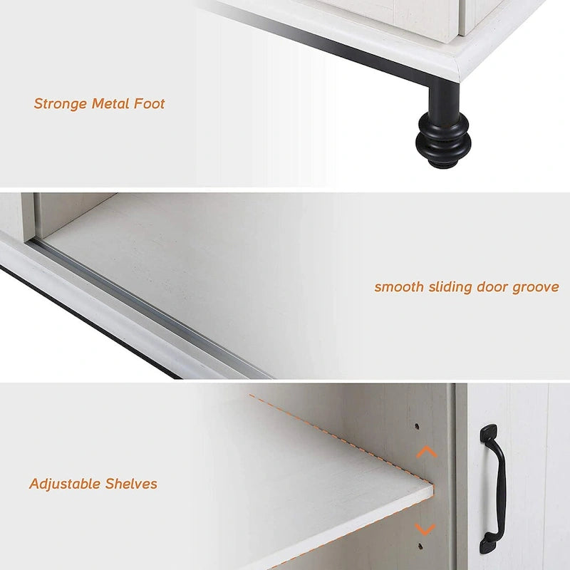 WAMPAT Kitchen Buffet Entryway TableWhite Farmhouse Sliding Barn Door Storage Accent Cabinet