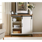 WAMPAT Kitchen Buffet Entryway TableWhite Farmhouse Sliding Barn Door Storage Accent Cabinet